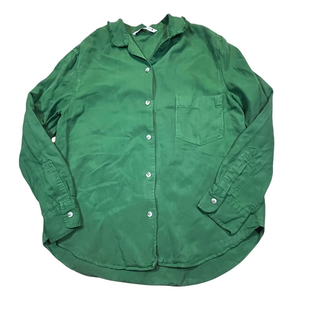 Zara Green Linen Blend Button Up Shirt Women S Lightweight Blouse‎ Fray Collar ￼